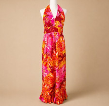 Vintage 60s 70s Hawaiian Dress Liberty House Lilia Honolulu Halter Maxi Tropical