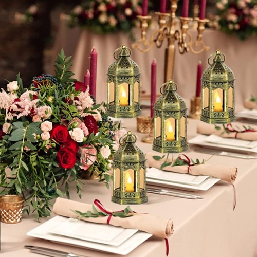 Mini Lantern with Flickering LED Candles Set of 10, Hewory Gold 10PCS, - Picture 3 of 7