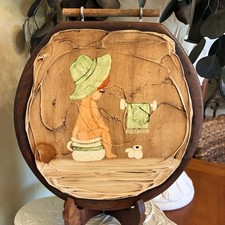 Bathroom Girl Hand Painted Signed Chamber Pot Wooden Art Decor Cottagecore Vtg