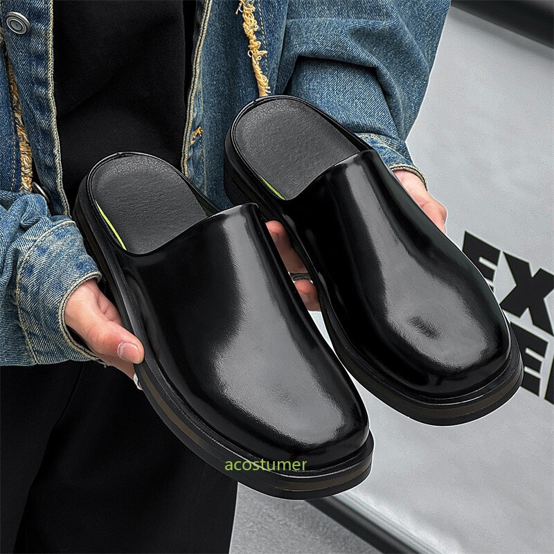 British Retro Men Slip On Slipper Closed Toe Mules Thick Soled Shoes Western New