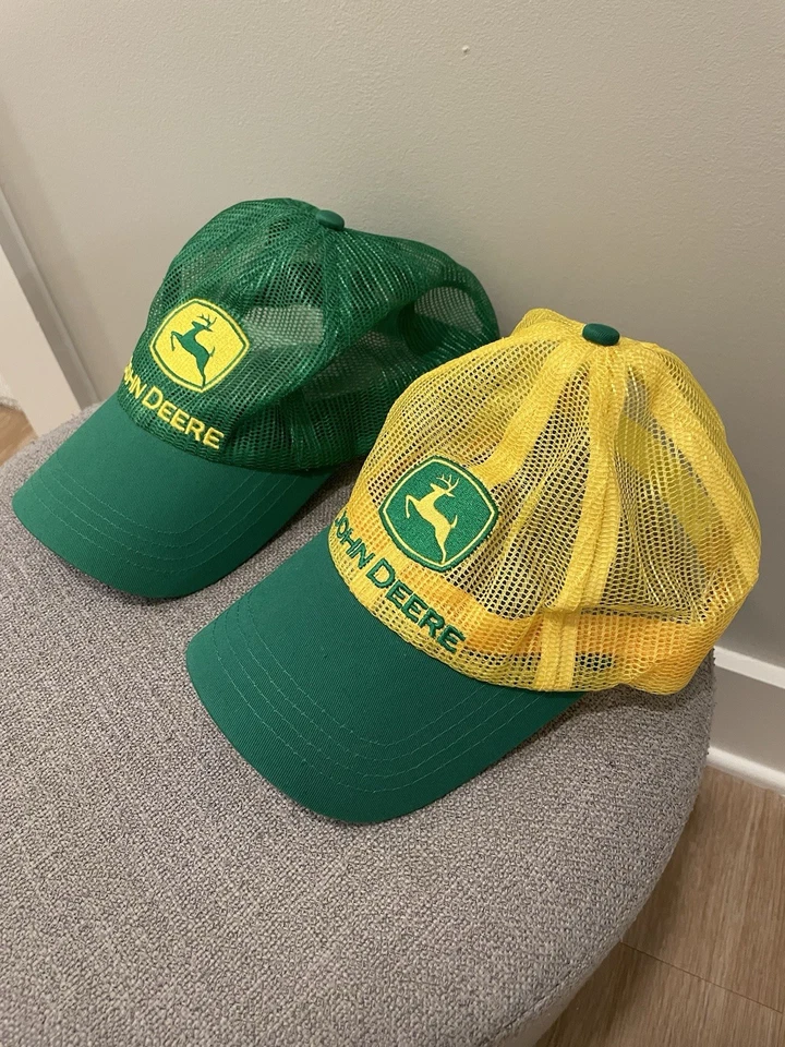 PAR de sombreros de camionero John Deere verdes y amarillos con correas ajustables (2 sombreros) Foto 2 de 4