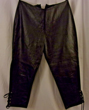 Womens Allure Black Leather Pants Large Capri Style Lace Up Bottom Legs VGC
