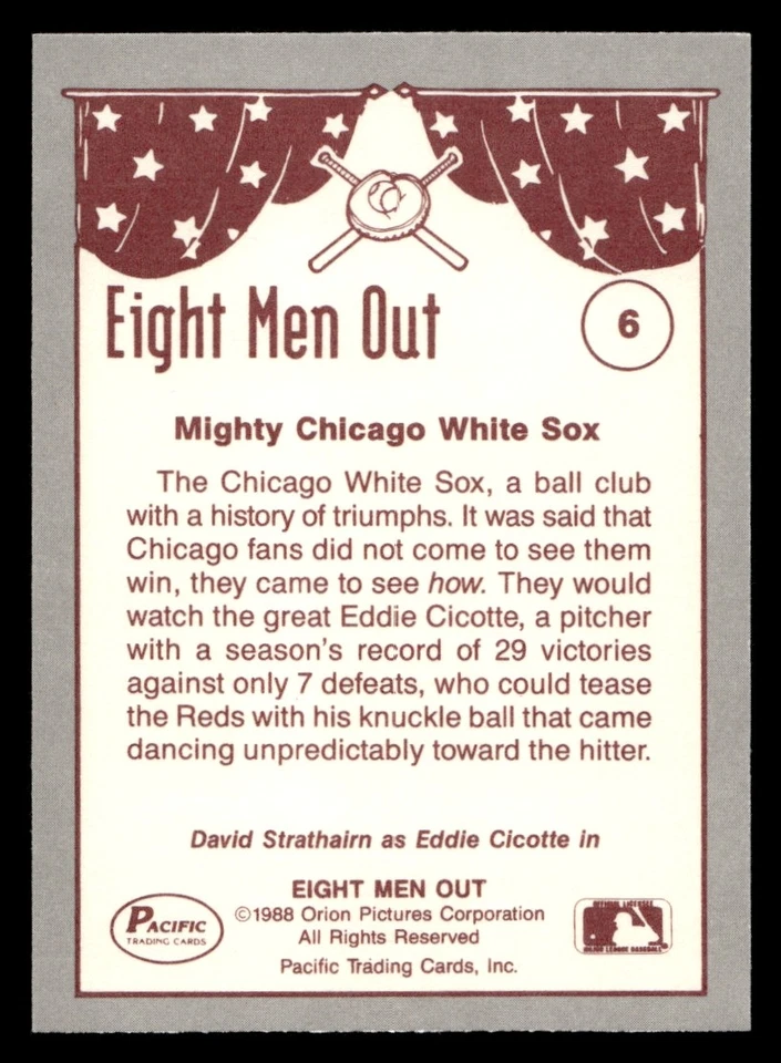 1988 Pacific Eddie Cicotte #6 Eight Men Out - Image 2 of 2
