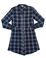 Garnet Hill Blue Plaid Shirt Dress Women’s 4 Gauzy Organic Cotton Button Front