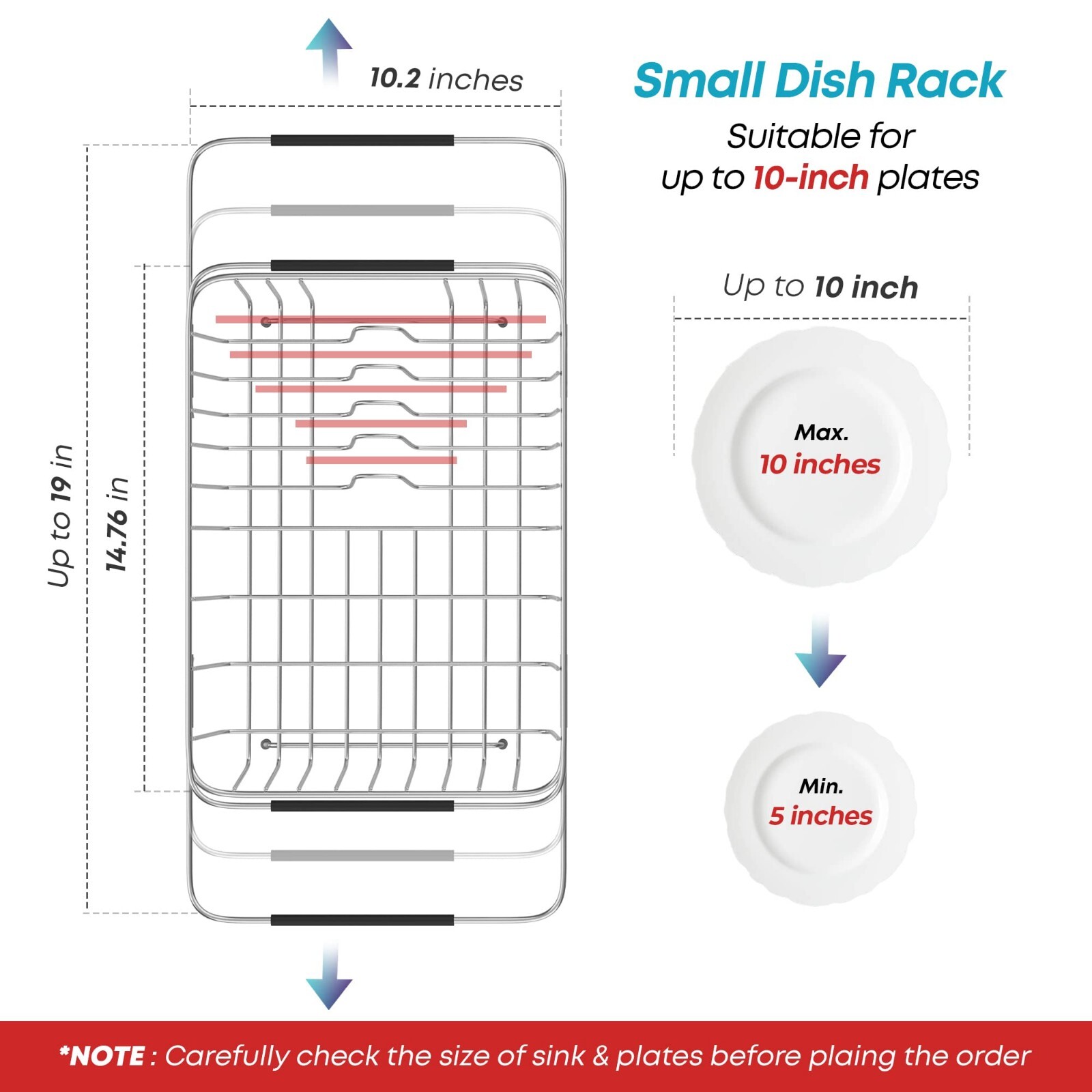 Expandable Dish Drying Rack, 304 Stainless Steel Over Sink Dish Drainer