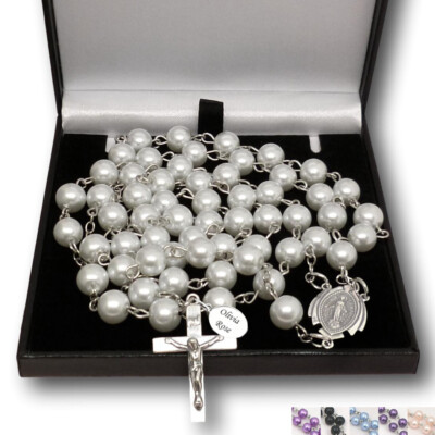 Personalisiert, Graviert, Rosenkranz Perlen 925 Sterling Silber, Erstkommunion