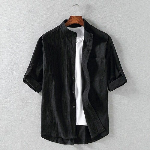 Herren Halbarm Hemd Sommer Leinen Weich Freizeit Locker Große Mode Kleidung - Bild 5 von 9