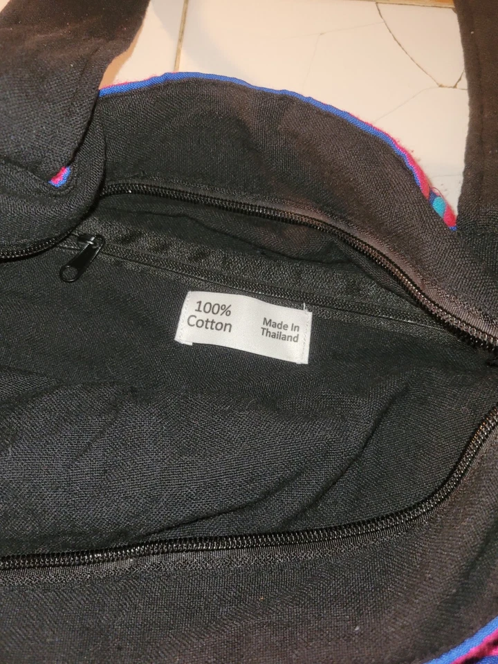 Travel Handbag Large Floral Embroidered Cotton Shoulder Beach  Road Trip - Imagem 4 de 4