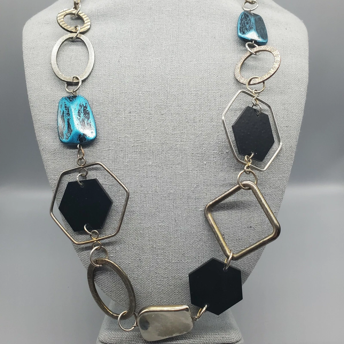 Silver and blue statement best sale necklace