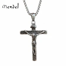 MENDEL Mens Stainless Steel Jesus Christ Crucifix Cross Pendant Necklace For Men