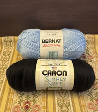 Caron Simply Soft Yarn Color Black Medium Bernat Softee Baby Pale Blue LOT