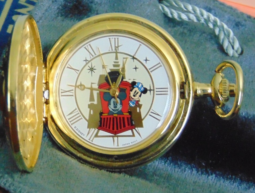 Vintage Disney Mickey Mouse Railroad Train Pocket Watch Rare