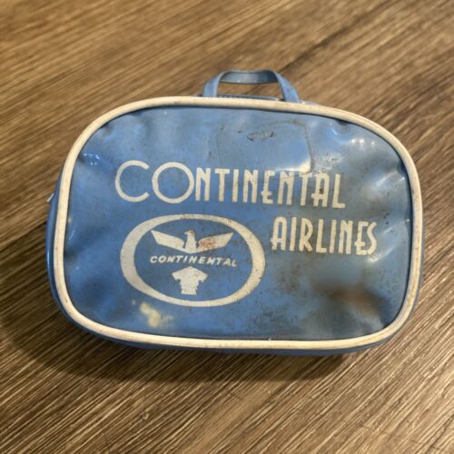 Vintage Continental Airlines Miniature Suitcase Bag Blue Vinyl Prop or Dollhouse