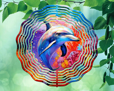 10'' Dolphin Ocean Waves Coral Wind Spinner Yard Decor 3D Kinetic rws080
