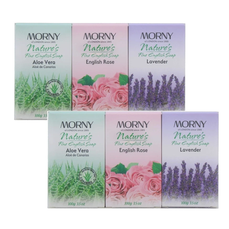 MORNY Fine English Soap Bar - Lavender, Aloe Vera Rose 100g Bar - 6 PACK