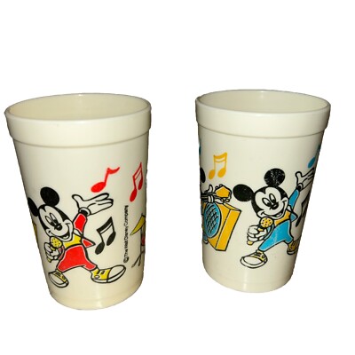 (2) VTG Disney Mickey Minnie Donald 3 1/2'' Cups MUSICAL Theme Eagle Made In USA