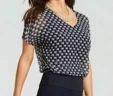Cabi Spring Parade Elephant Print Top Style 5345 Navy Blue White Size S