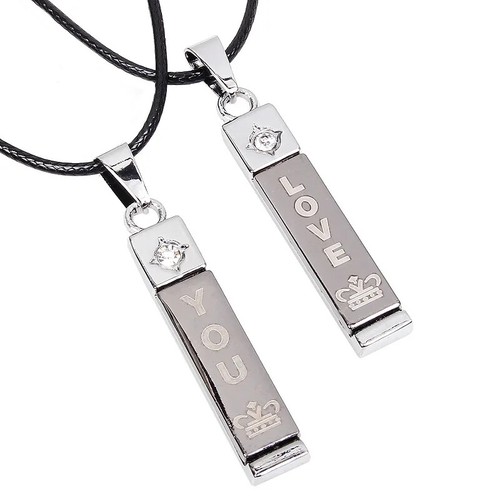 A Couple Titanium Steel Valentine's Day Pendant Cross Amulet Leather Necklace - Picture 12 of 24