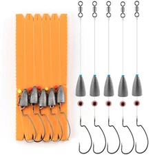 Dr.fish 10pcs Fishing Ready Texas Rig Lead Weight Wide Gap Hook Kit Bass Perch