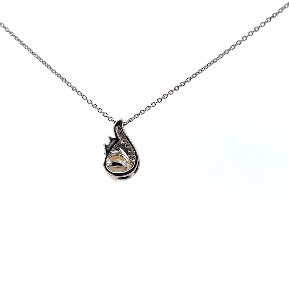 Nuevo Colgante De Perla Natural De 6.5mm Y Diamante Natural De 18 Pulgadas - Imagen 2 de 4
