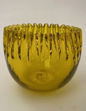 Mid-Century BLENKO Winslow Anderson Yellow Glass Crimped Bowl 4”x4.5”