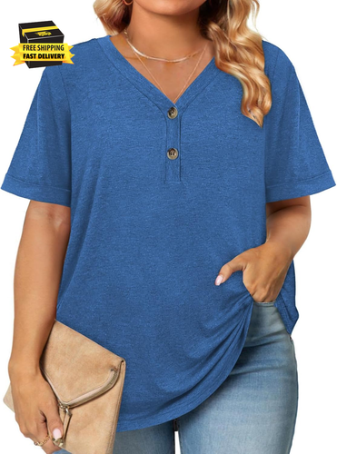 Womens Summer Tops Trendy Button down V Neck Shirts Short Sleeve Blouses Busines