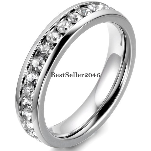 Stainless Steel Cubic Zirconia Eternity Mens Womens Wedding Promise Wedding Ring - Picture 7 of 7