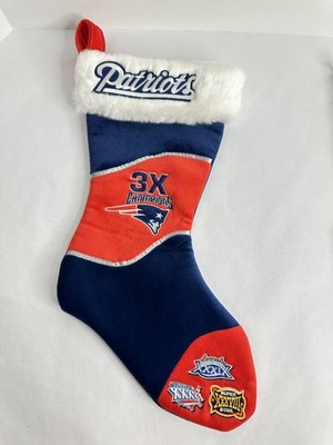 Vtg New England Patriots Stocking 3x Super Bowl Champions Embroidered Felt 17''