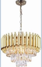 3-Tier Crystal Chandelier Pendant Light Glam Raindrop Flush Mount E12×5 – Gold