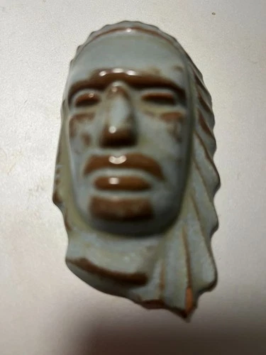 Small Frankoma Pottery Indian Chief Head Native American unusual color As is