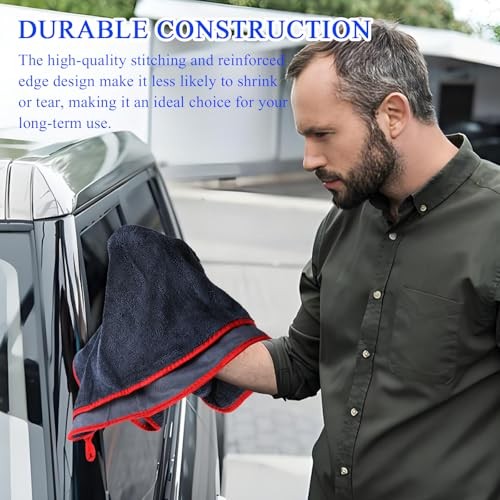  Car Drying Towel, 35.4"×23.6" Extra Large Microfiber Towel for Cars Gray+red