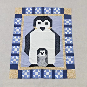 Handmade Penguin Patchwork Baby Quilt Top 43x51" Pieced~ BABY/BED/Wall Decor