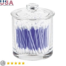 Clear Glass Apothecary Jar Bathroom Vanity Canister Cotton Swabs Makeup Sponges