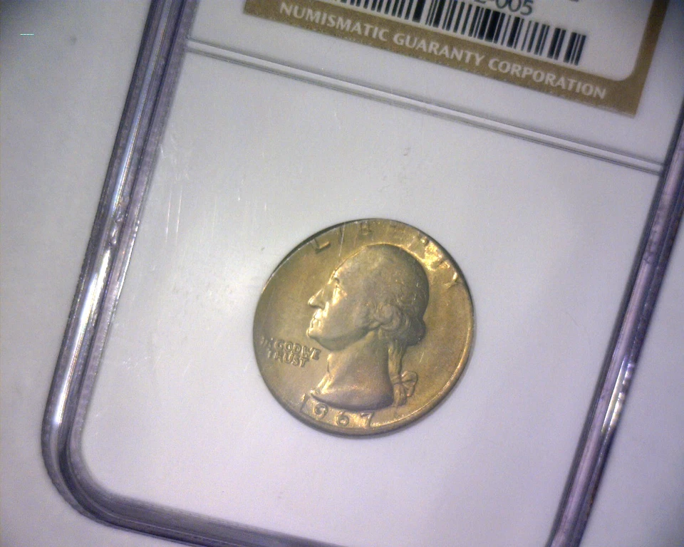 Cuarto de Washington 1967 🌟apretado en un planche de níquel🌟 4,9 gr. MONEDA ERROR EE. UU. Foto 3 de 4