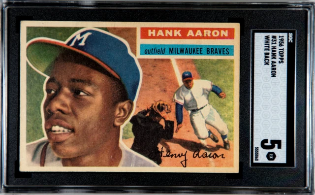 1956 Topps #31 Hank Aaron (HOF) Milwaukee/Atlanta White Back - SGC 5 EX Beauty!