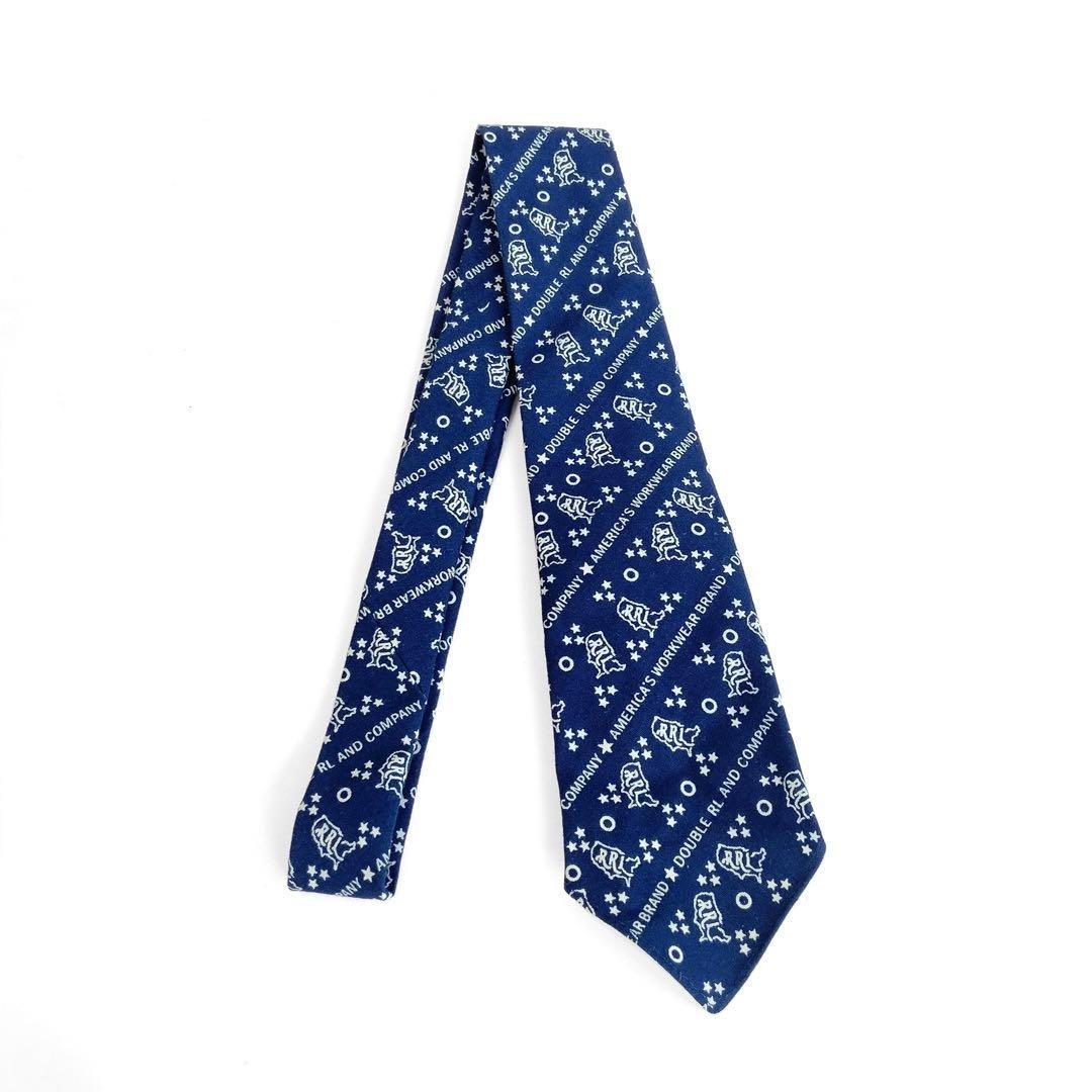 小物 RRL INDIGO CALICO DISCHARGE PRINT TIE RRL Ralph Lauren 23SS Tie Handmade Indigo Blue Logo Printed Cotton