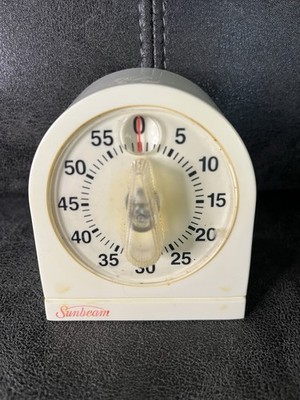 Vtg Sunbeam Mechanical 60 Minute Kitchen Timer - White Plastic - USA - Farmhouse