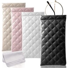 MZYOUHUO 4 Pcs Squeeze Top Sunglass Case with Cleaning Cloth, Large, A 4pcs