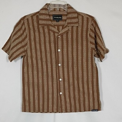 NWT Brooklyn Cloth Coffee Jacquard Stripe Camp Collar Button Down Men Size Small