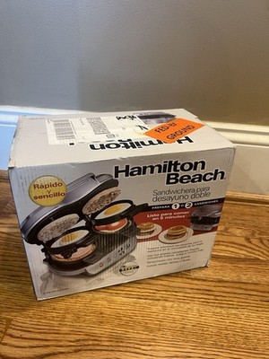 Hamilton Beach Dual Breakfast Sandwich Maker Timer Silver 25490 New In Box !
