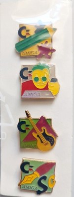 4 Stück  Commodore Amiga Vintage Anstecker Pins Anstecknadeln NEU
