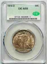 1918-D D Walking Liberty Half Dollar CACG AU 58 CAC