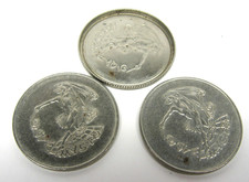 Vintage A. C. Gilbert, Mysto Magic Coin Tokens - 2 Coins, 1 Shell Coin, Used