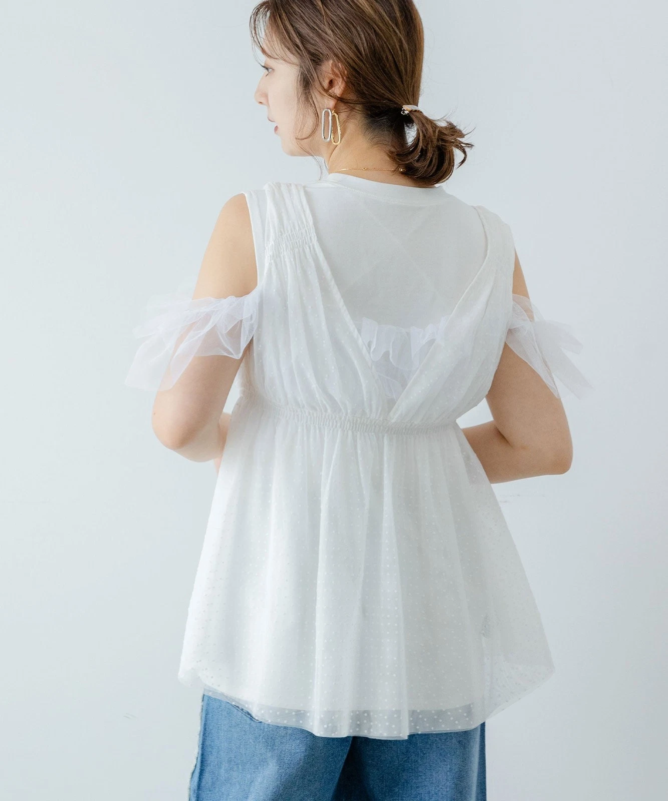 OFF WHITE tunica girocollo in tulle a pois nuova