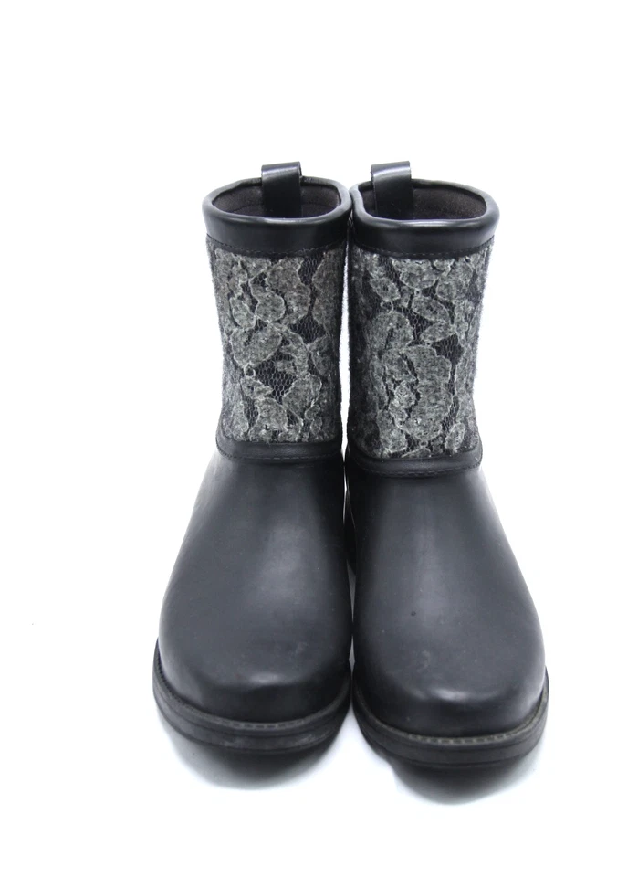 Botas de lluvia UGG Australia para mujer talla 8 negras florales punta redonda tacón bajo Foto 2 de 4