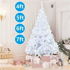 Artificial Christmas Tree Pine 4/5/6/7FT Metal Stand With Blue LED Lights Xmas