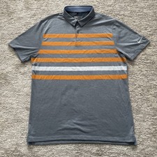 Nike Golf Polo Shirt Mens Large Gray Orange Stripe Performance Standard Fit
