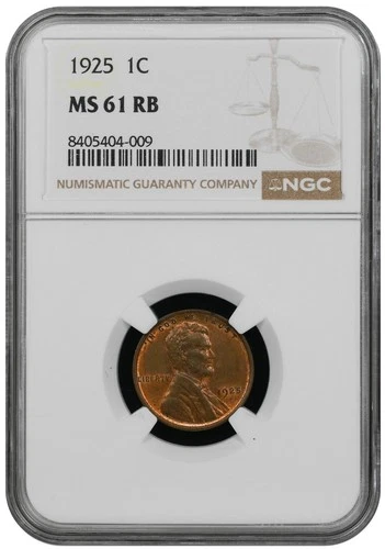 1925 Lincoln cent graded by NGC MS 61 RB