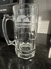 Vintage Silver Dollar City Etched 8” Tall Glass Mug Stein BIG 32oz Grandfathered
