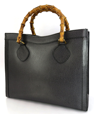 Auth GUCCI Diana Gray Leather and Bamboo Handle Tote Hand Bag